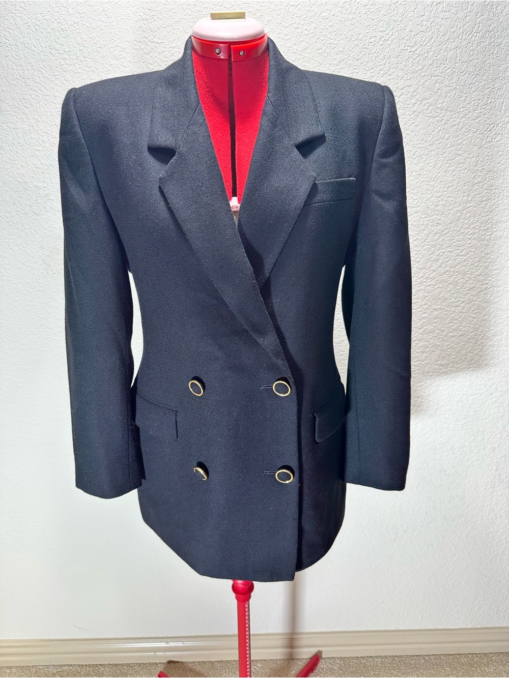 Vintage Women's Black Wool Double Breasted Blazer Jacket Gold Buttons Y2K Size 6